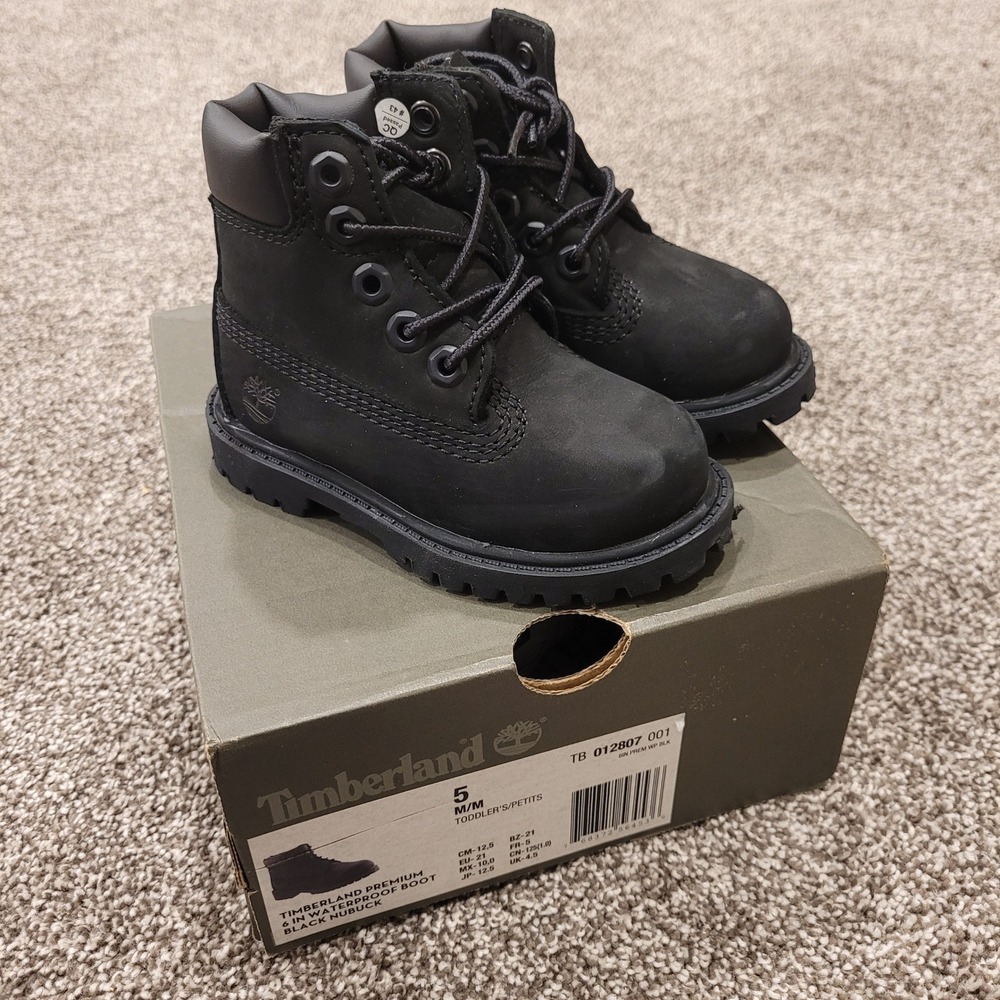 Timberland Premium 6-Inch Waterproof Boot Black Nubuck Toddler Size 5 TB 012807
